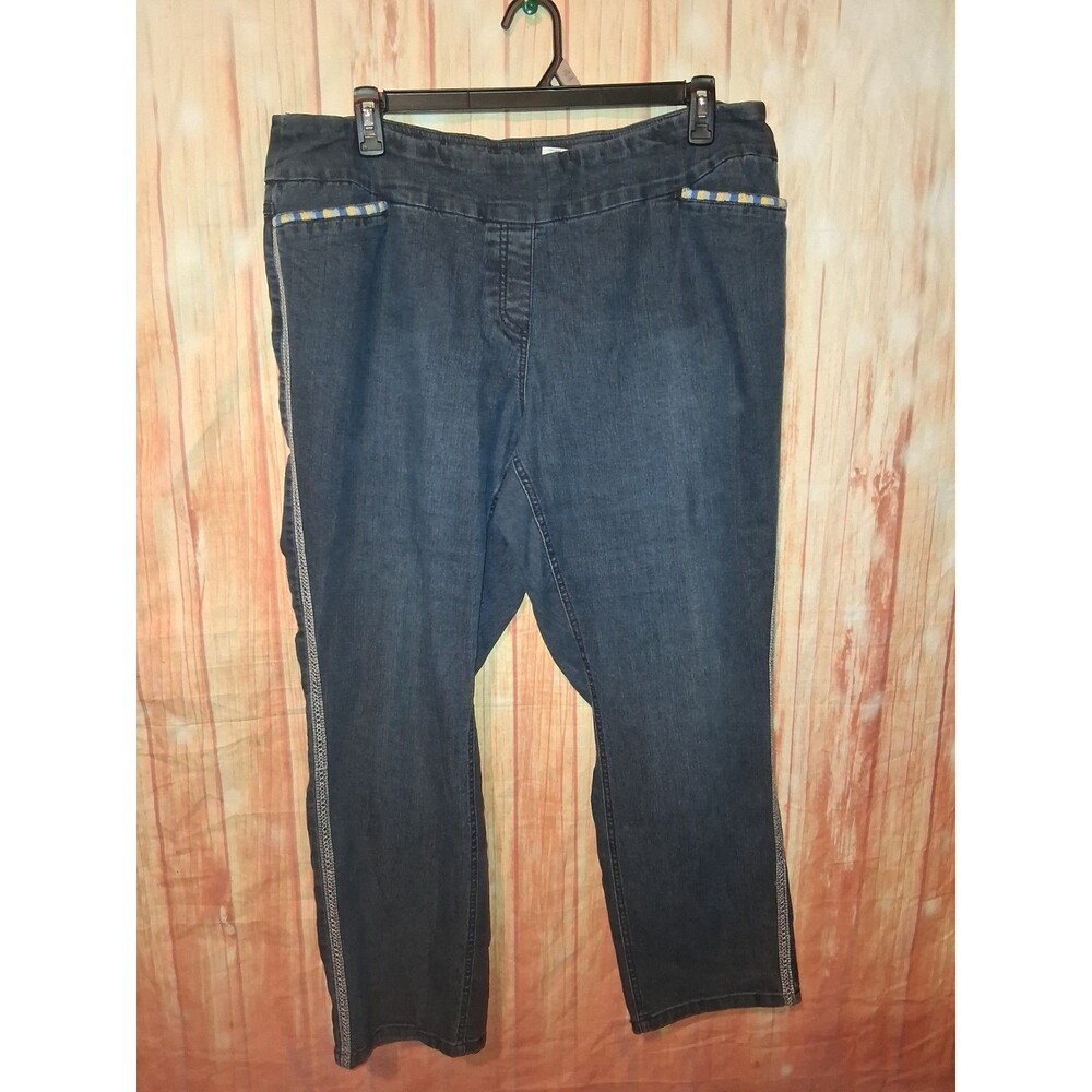Westbound Medium Denim Pull-on Straight Leg Embroidered Jeans Sz 20W